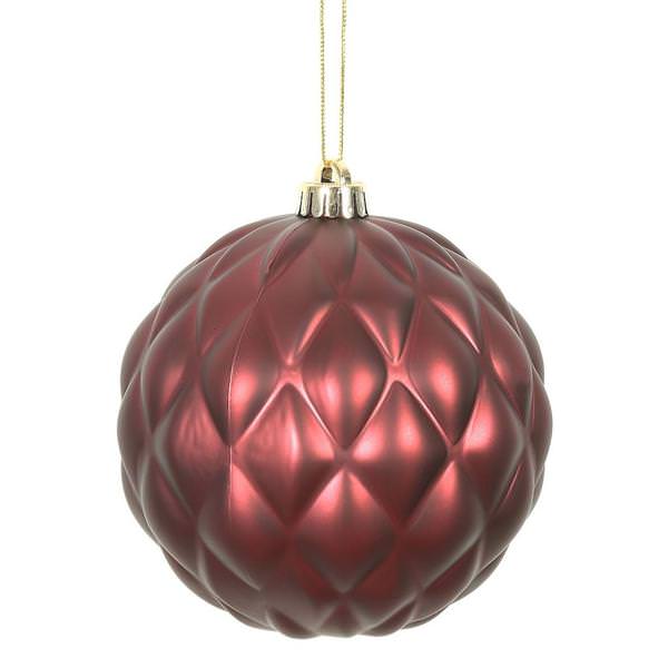 4" Burgundy Matte Round Pine Cone Ornament (6 pack)