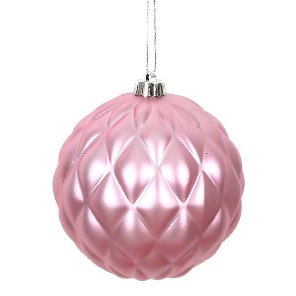 4" Pink Matte Round Pine Cone Ornament (6 pack)