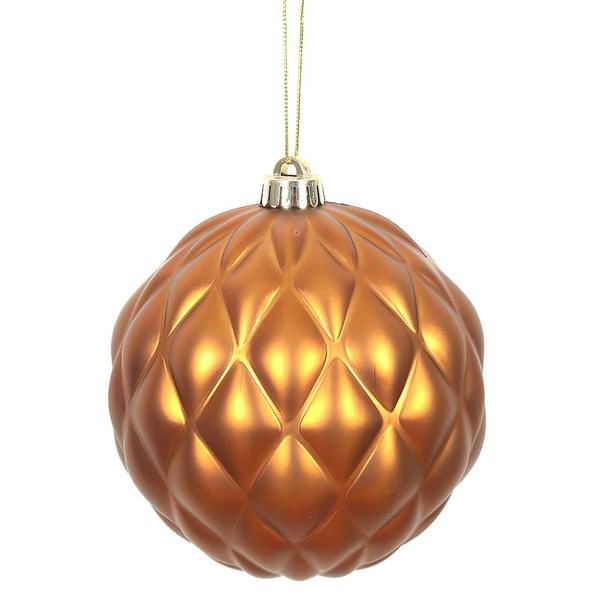 4" Copper Matte Round Pine Cone Ornament (6 pack)