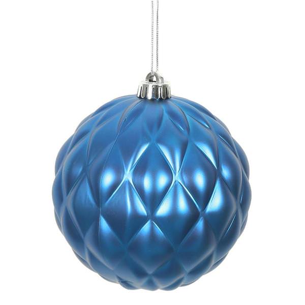 6" Blue Matte Round Pine Cone Ornament (4 pack)