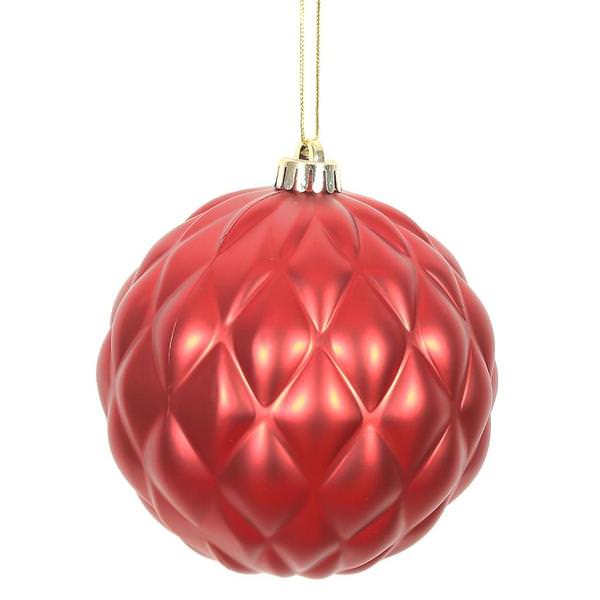 6" Red Matte Round Pine Cone Ornament (4 pack)