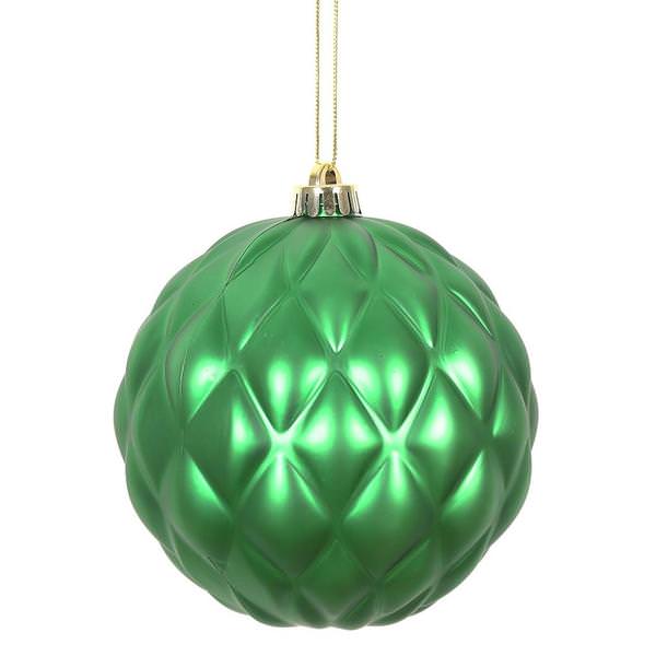 6" Green Matte Round Pine Cone Ornament (4 pack)