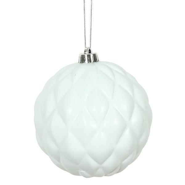 6" White Matte Round Pine Cone Ornament (4 pack)