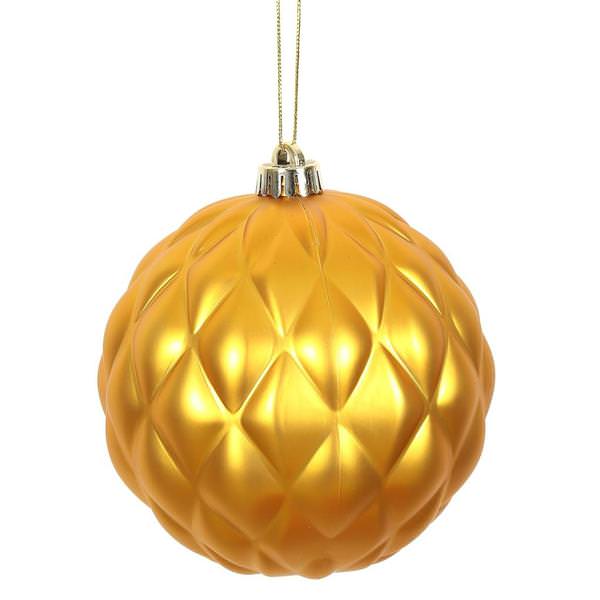 6" Antique Gold Matte Round Pine Cone Ornament (4 pack)