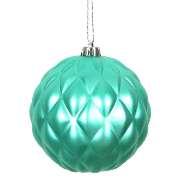 6" Teal Matte Round Pine Cone Ornament (4 pack)