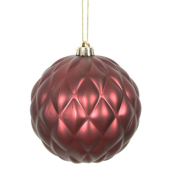 6" Burgundy Matte Round Pine Cone Ornament (4 pack)