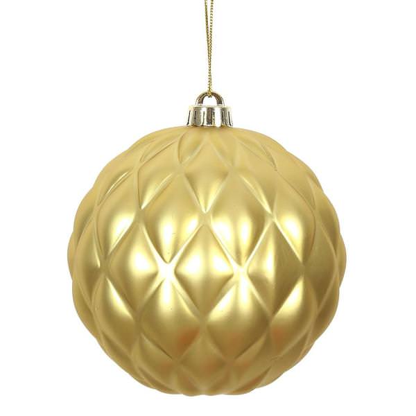 6" Gold Matte Round Pine Cone Ornament (4 pack)