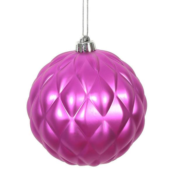 6" Fuchsia Matte Round Pine Cone Ornament (4 pack)