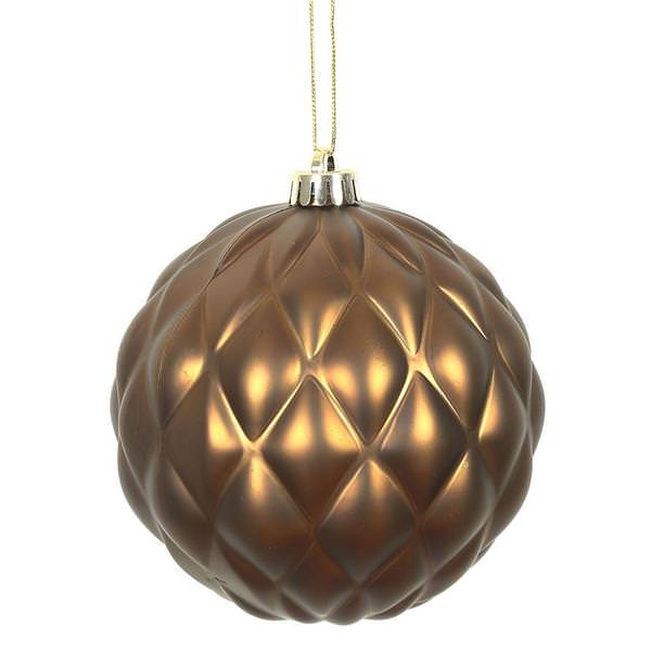 6" Mocha Matte Round Pine Cone Ornament (4 pack)