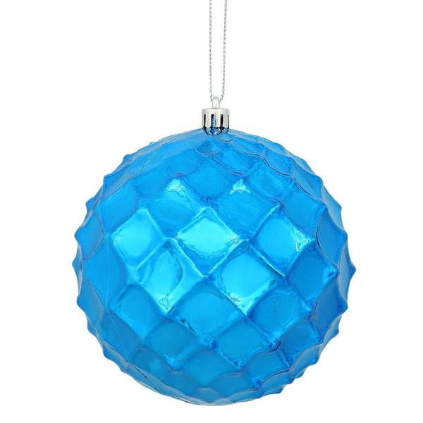 4" Blue Shiny Diamond Bauble Ornament (6 pack)