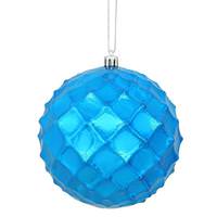 Vickerman 4" Blue Shiny Diamond Bauble Ornament (6 pack)