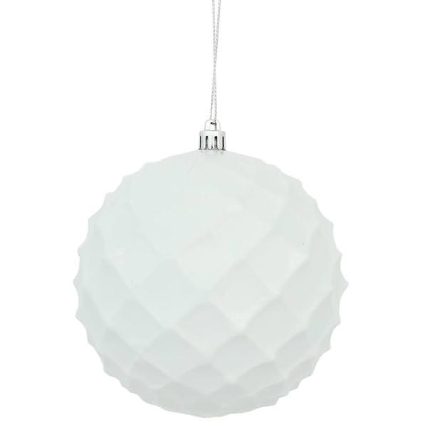 4" White Shiny Diamond Bauble Ornament (6 pack)