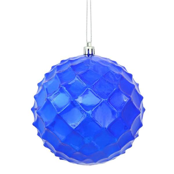 4" Cobalt Blue Shiny Diamond Bauble Ornament (6 pack)