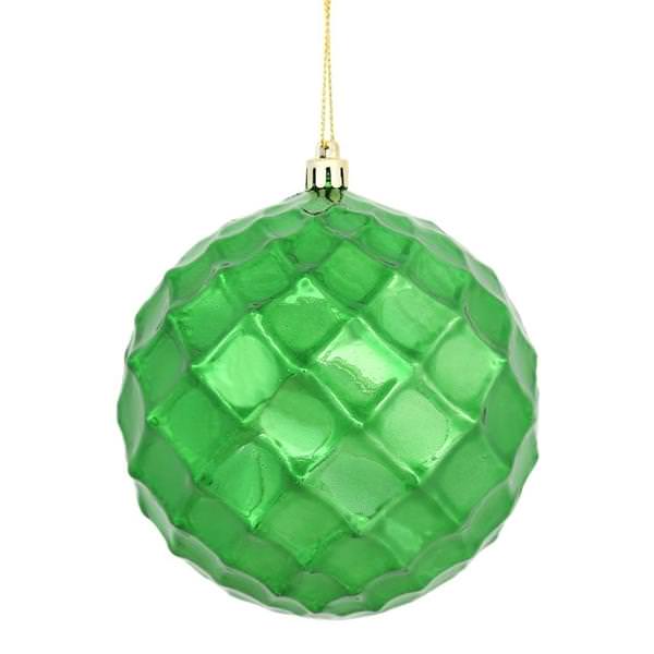 4" Emerald Shiny Diamond Bauble Ornament (6 pack)