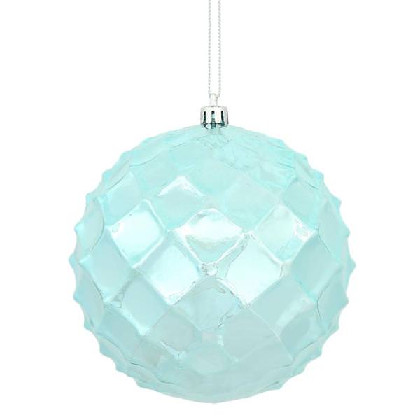 4" Baby Blue Shiny Diamond Bauble Ornament (6 pack)