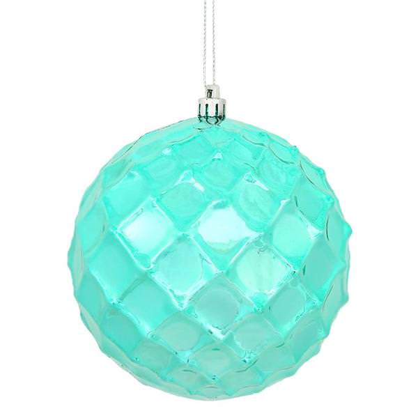 4" Teal Shiny Diamond Bauble Ornament (6 pack)
