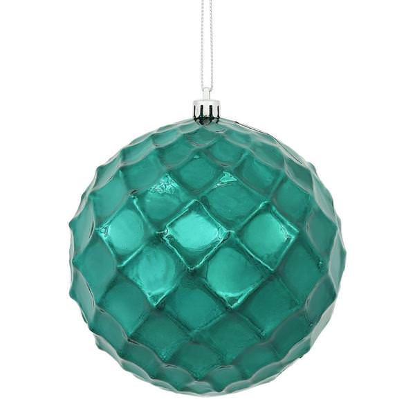 4" Sea Blue Shiny Diamond Bauble Ornament (6 pack)