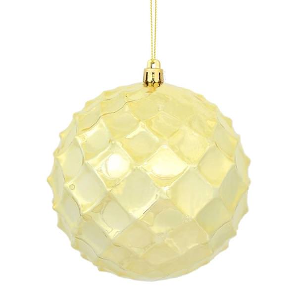 4" Gold Shiny Diamond Bauble Ornament (6 pack)