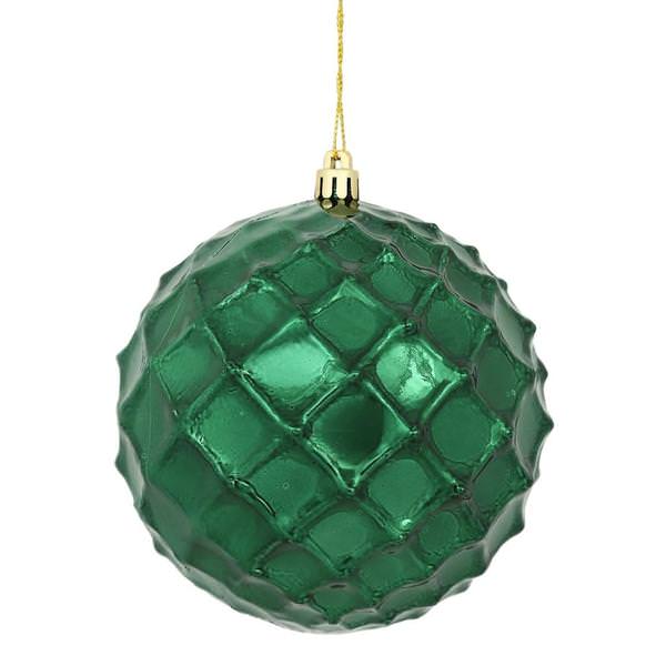 4" Midnight Green Shiny Diamond Bauble Ornament (6 pack)