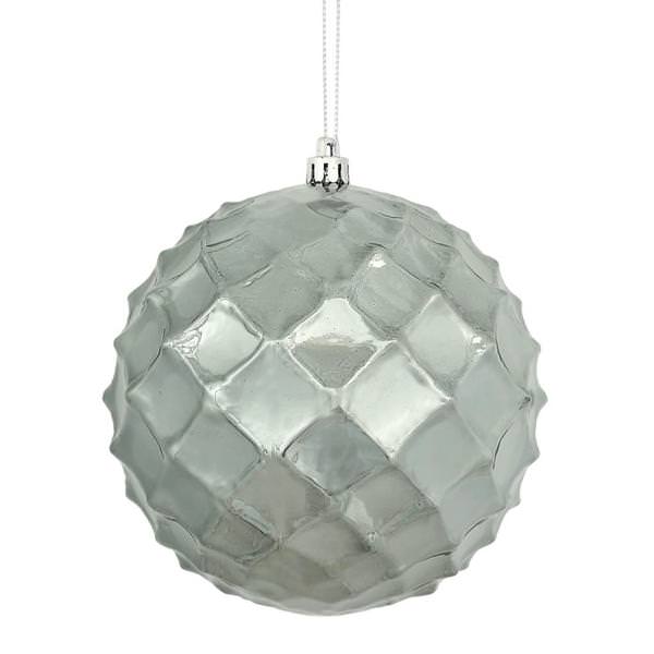 4" Pewter Shiny Diamond Bauble Ornament (6 pack)