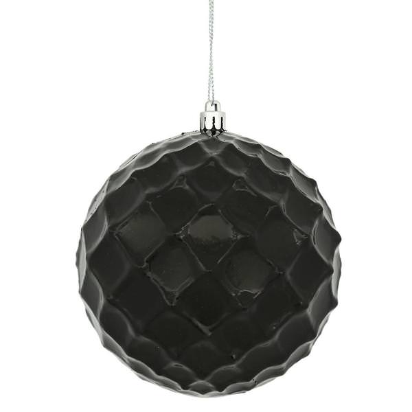 4.75" Black Shiny Diamond Bauble Ornament (4 pack)
