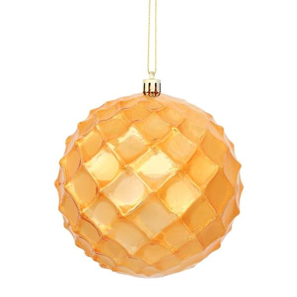 4.75" Burnished Orange Shiny Diamond Bauble Ornament (4 pack)