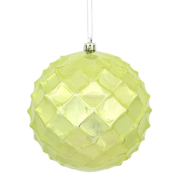 4.75" Lime Shiny Diamond Bauble Ornament (4 pack)