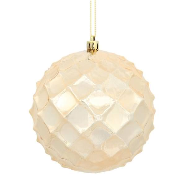 4.75" Cafe Latte Shiny Diamond Bauble Ornament (4 pack)