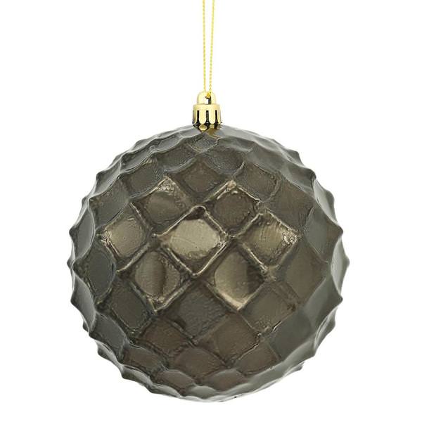 4.75" Gunmetal Shiny Diamond Bauble Ornament (4 pack)