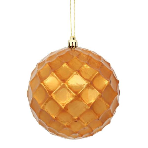 4.75" Copper Shiny Diamond Bauble Ornament (4 pack)