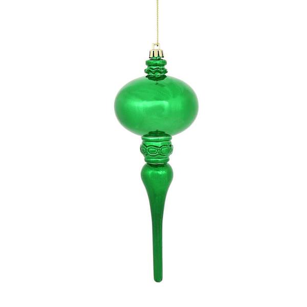 8" Green Shiny Finial Ornament (3 pack)