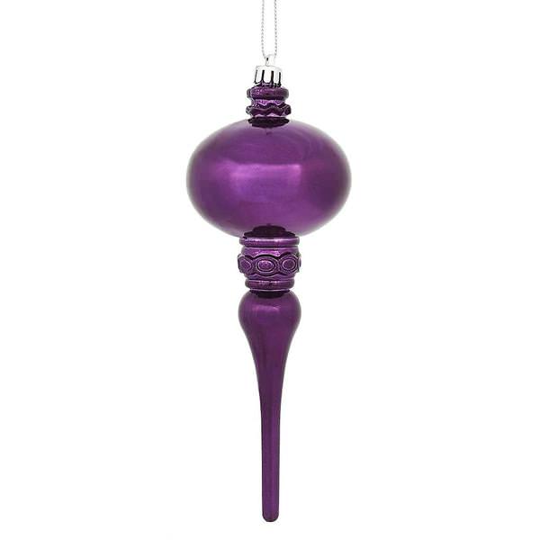 8" Plum Shiny Finial Ornament (3 pack)