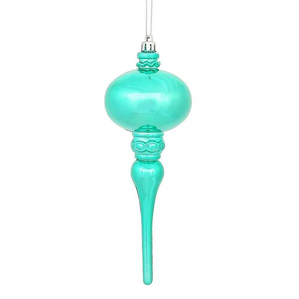 8" Teal Shiny Finial Ornament (3 pack)