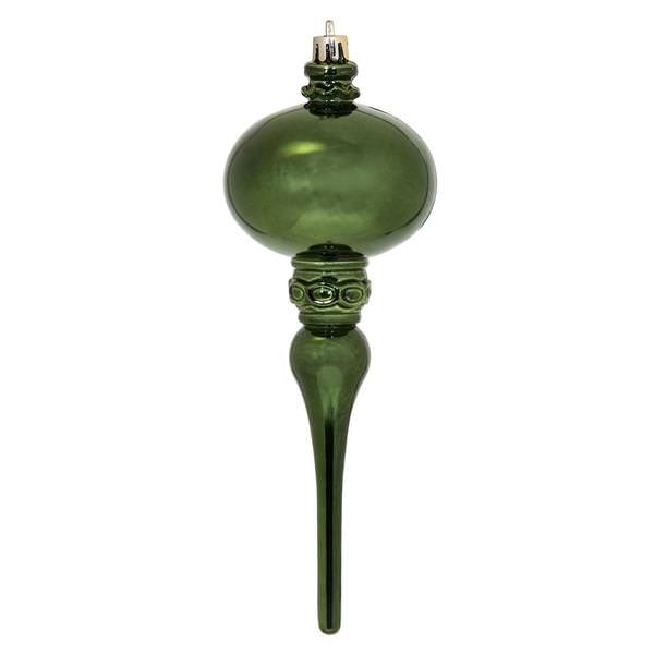 8" Moss Green Shiny Finial Ornament (3 pack)