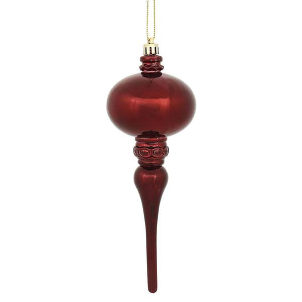 8" Burgundy Shiny Finial Ornament (3 pack)