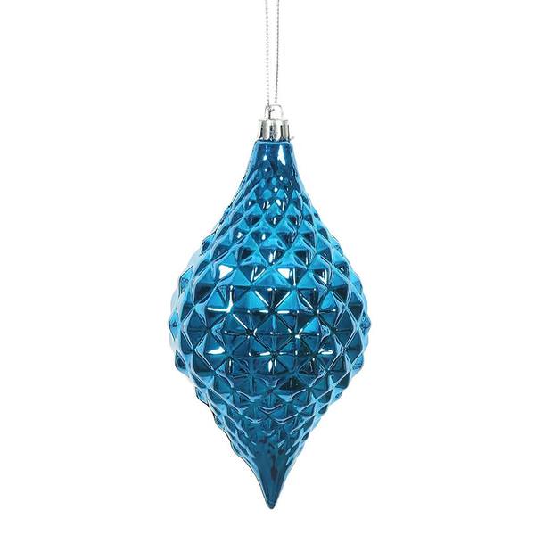 6" Blue Shiny Diamond Drop Ornament (4 pack)