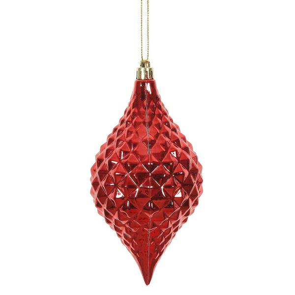 6" Red Shiny Diamond Drop Ornament (4 pack)