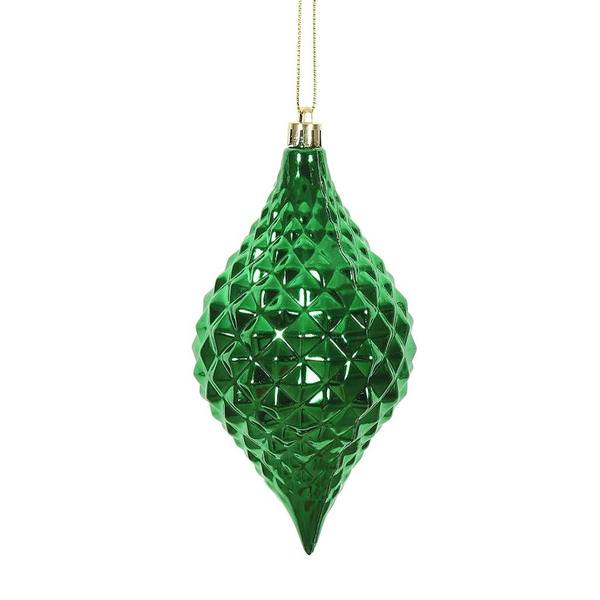 6" Green Shiny Diamond Drop Ornament (4 pack)