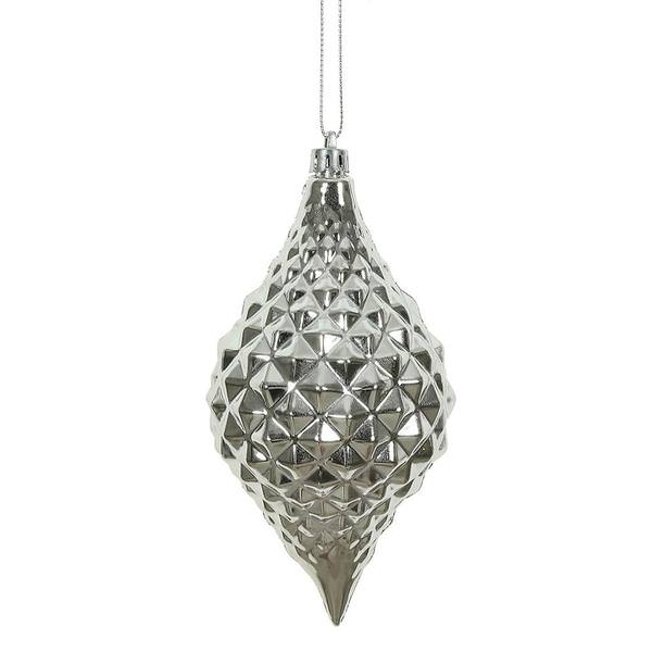 6" Silver Shiny Diamond Drop Ornament (4 pack)
