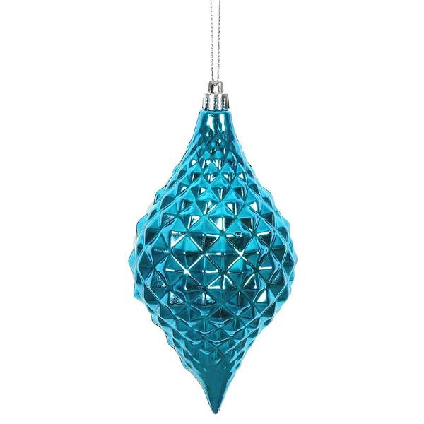 6" Turquoise Shiny Diamond Drop Ornament (4 pack)