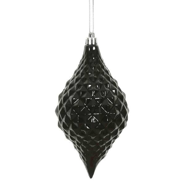 6" Black Shiny Diamond Drop Ornament (4 pack)