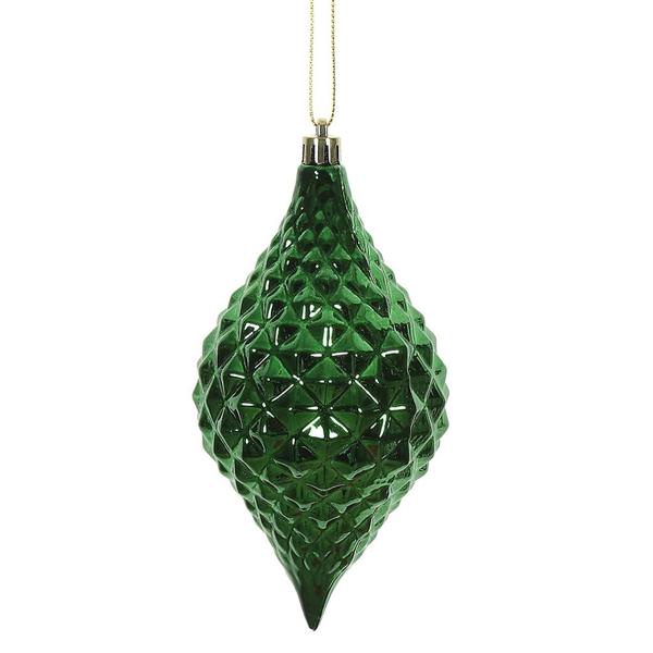 6" Emerald Shiny Diamond Drop Ornament (4 pack)