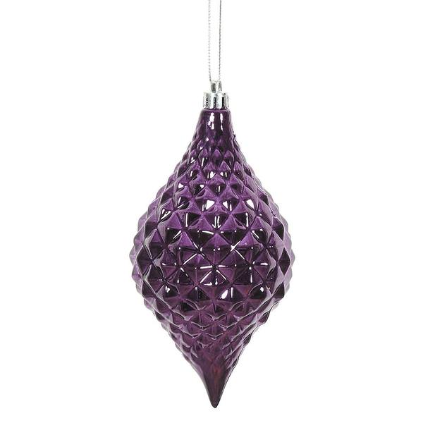6" Plum Shiny Diamond Drop Ornament (4 pack)
