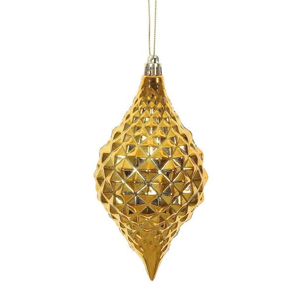 6" Antique Gold Shiny Diamond Drop Ornament (4 pack)