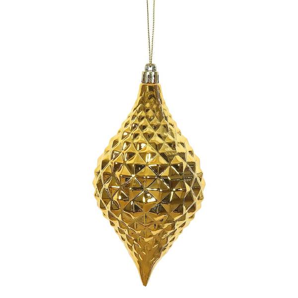 6" Honey Gold Shiny Diamond Drop Ornament (4 pack)
