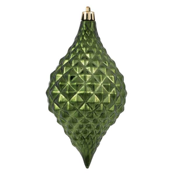 6" Moss Green Shiny Diamond Drop Ornament (4 pack)