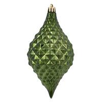 Vickerman 6" Moss Green Shiny Diamond Drop Ornament (4 pack)