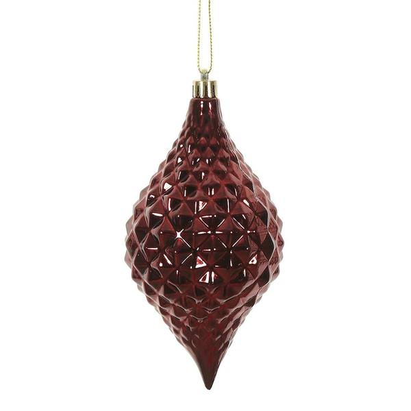 6" Burgundy Shiny Diamond Drop Ornament (4 pack)