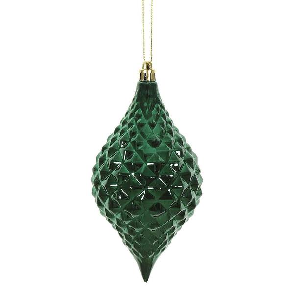 6" Midnight Green Shiny Diamond Drop Ornament (4 pack)
