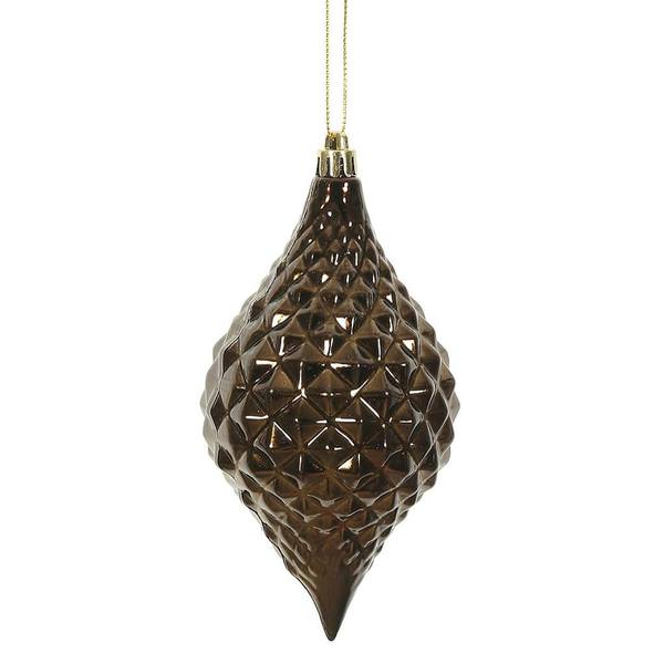 6" Chocolate Shiny Diamond Drop Ornament (4 pack)